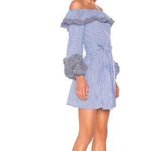 Like New! Alexis Miguela Mini Off Shoulder Dress Blue Gingham SZ M